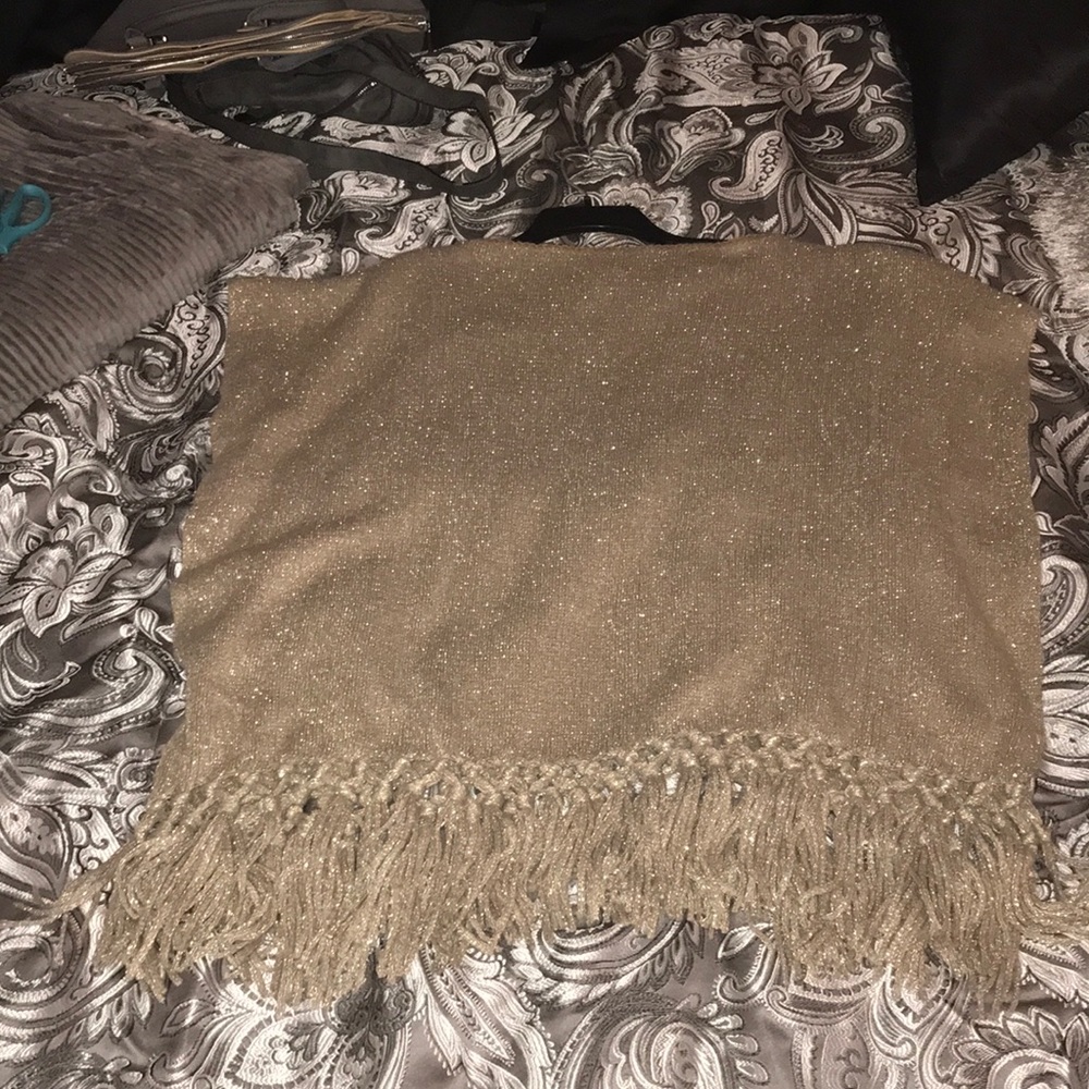 Short sleeve tan sparkle poncho